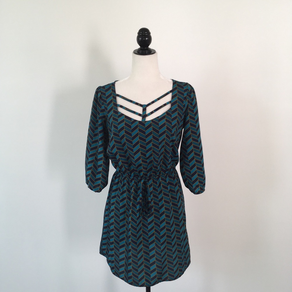 BeBop Teal & Green Chevron Printed Dress - Picture 3 of 5